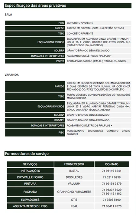 Exemplo de especificações técnicas do manual